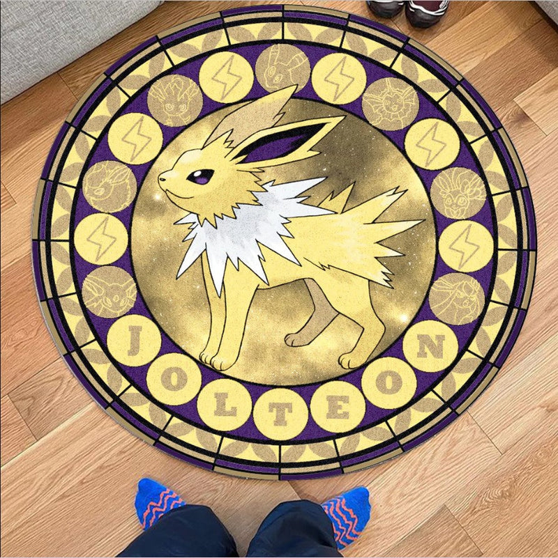 Pokemon Jolteon Round Carpet Rug Bedroom Livingroom Home Decor Nearkii