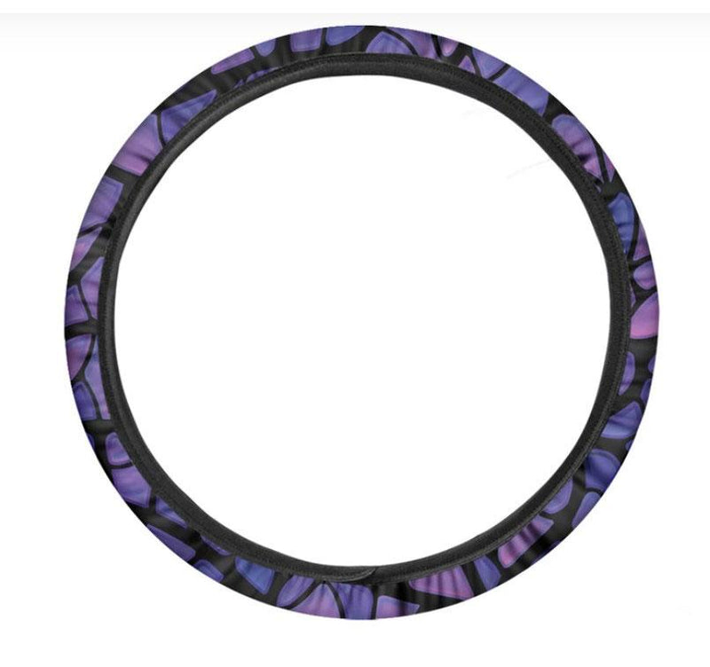 Purple Stained Glass Mosaic Print Car Steering Wheel Cover Nearkii