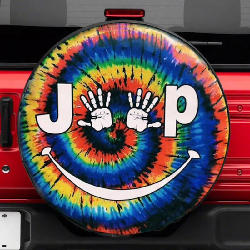 Jeep Hand Smile Tie Dye Car Spare Tire Cover Gift For Campers Nearkii