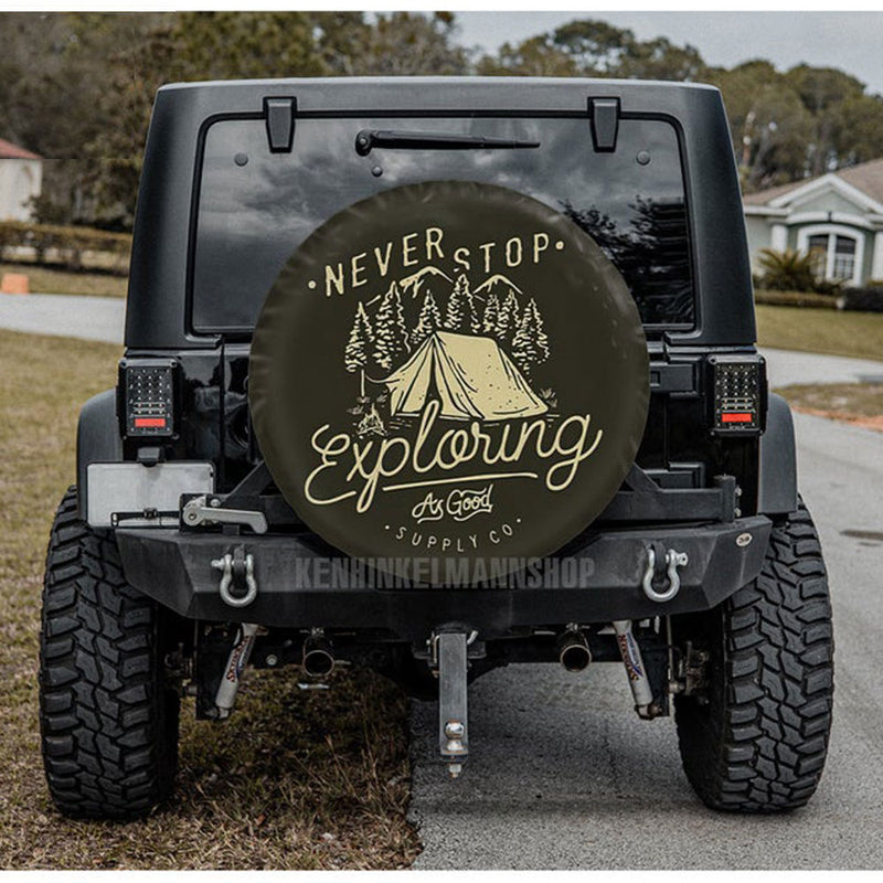 Never Stop Exploring Jeep Car Spare Tire Cover Gift For Campers Nearkii