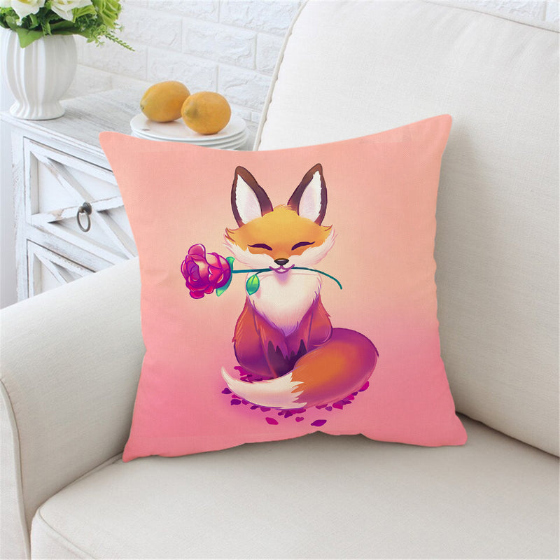 Fox Rose Pink Cute Pillowcase Room Decor