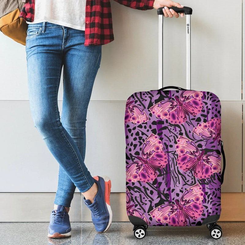 Purple Butterfly Leopard Luggage Cover Suitcase Protector Nearkii