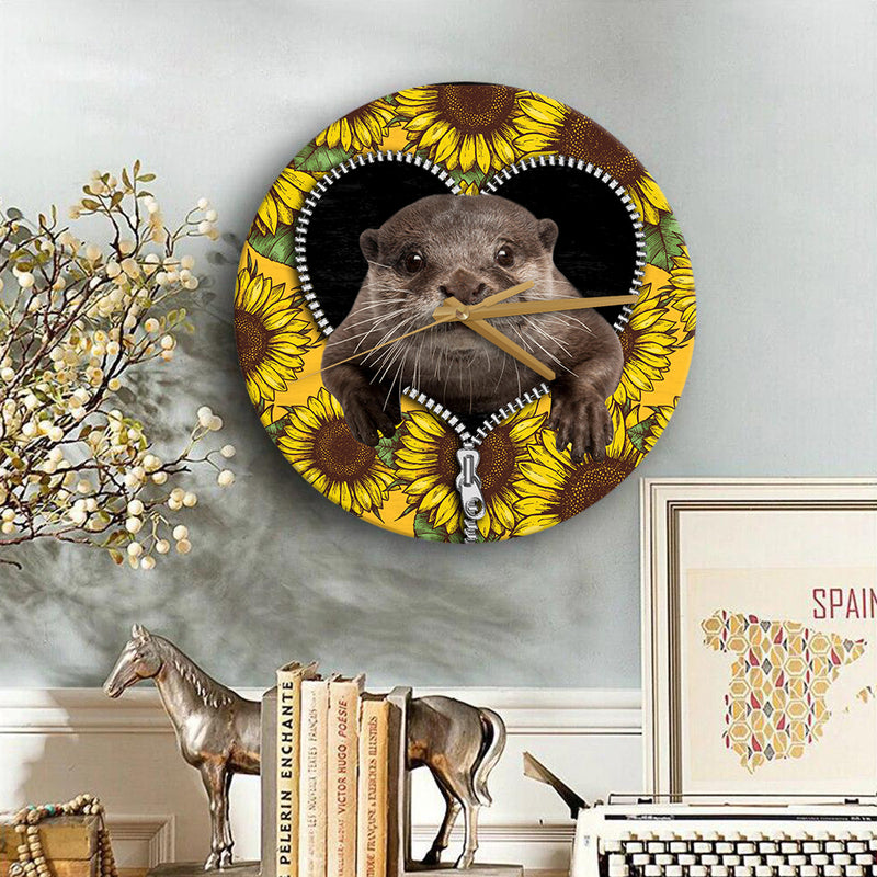 Beaver Sunflower Zipper Wood Wall Clock Nearkii