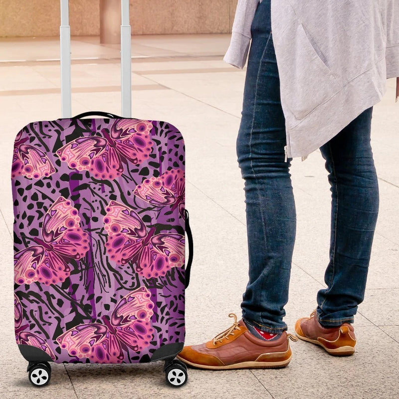 Purple Butterfly Leopard Luggage Cover Suitcase Protector Nearkii
