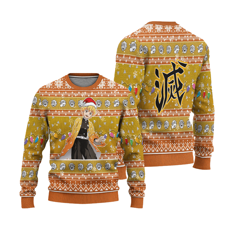 Demon Slayer Zenitsu Agatsuma Anime Ugly Christmas Sweater Xmas Gift Nearkii