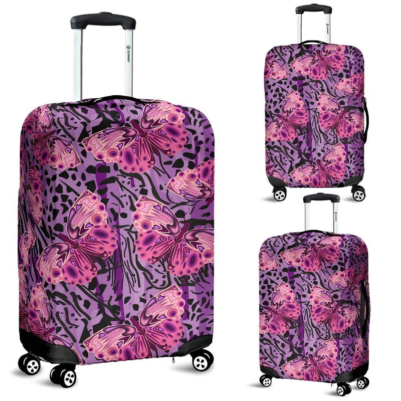 Purple Butterfly Leopard Luggage Cover Suitcase Protector Nearkii