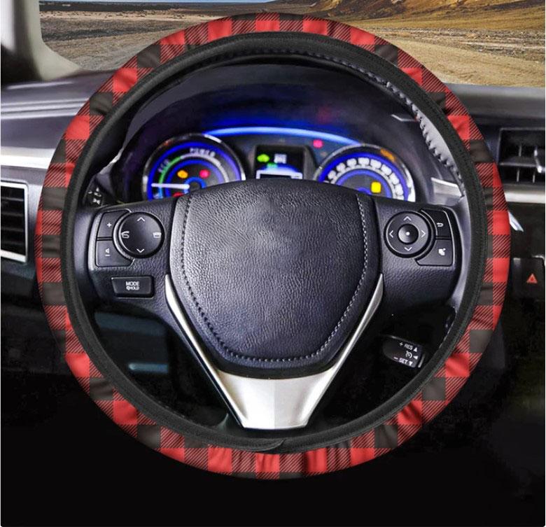 Hot Red Buffalo Plaid Print Car Steering Wheel Cover Nearkii