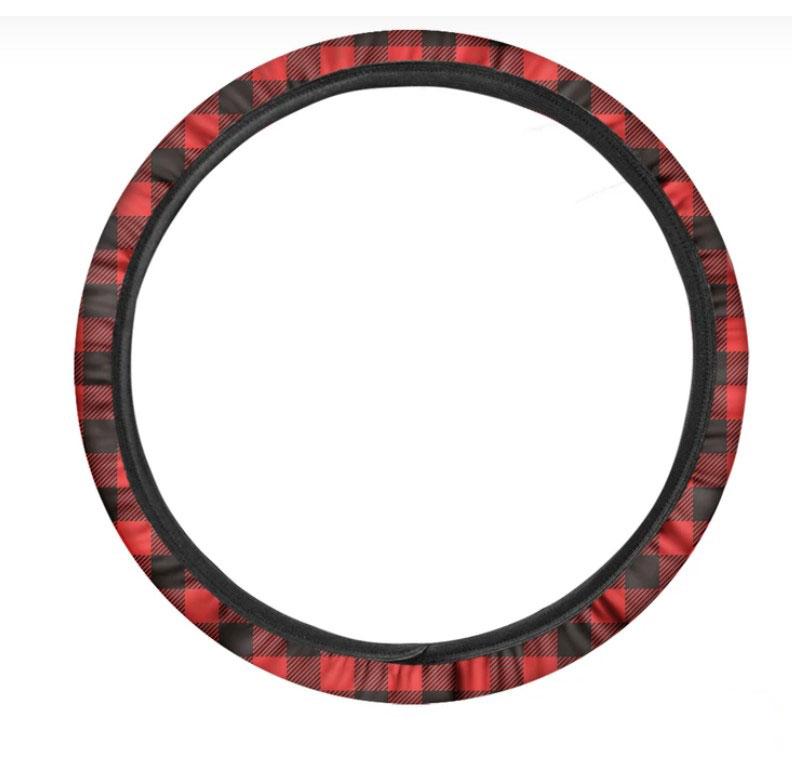 Hot Red Buffalo Plaid Print Car Steering Wheel Cover Nearkii