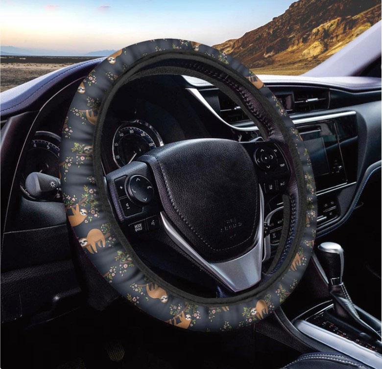 Cute Sloth Pattern Print Car Steering Wheel Cover Nearkii