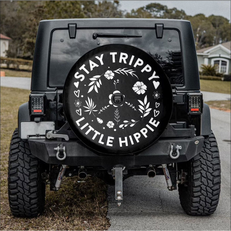 Stay Trippy Little Hippie Floral Peace Sign Car Spare Tire Cover Gift For Campers Nearkii