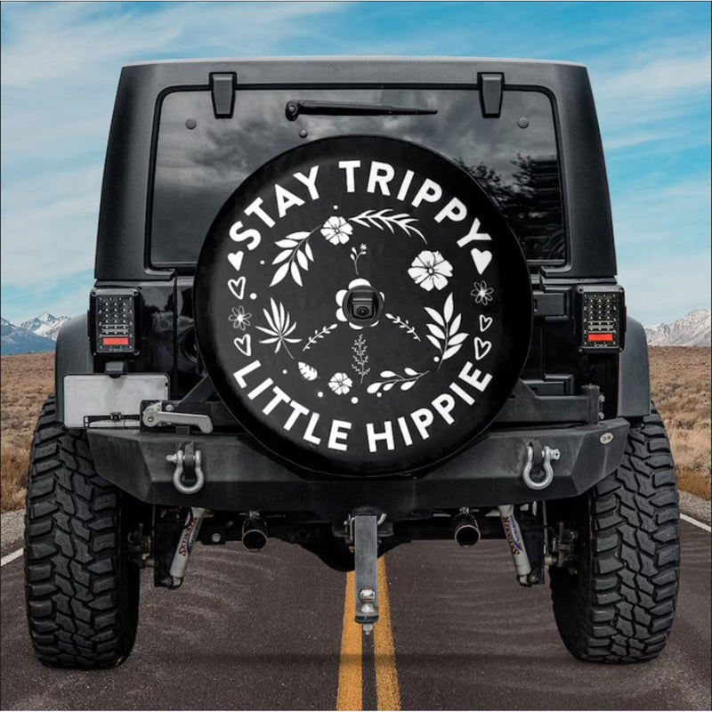 Stay Trippy Little Hippie Floral Peace Sign Car Spare Tire Cover Gift For Campers Nearkii