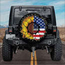 Sunflower American Flag Holiday Car Spare Tire Cover Gift For Campers Nearkii