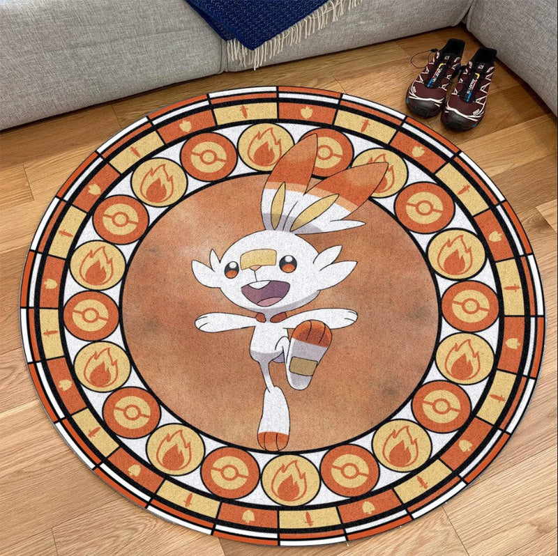 Pokemon Scorbunny Round Carpet Rug Bedroom Livingroom Home Decor Nearkii