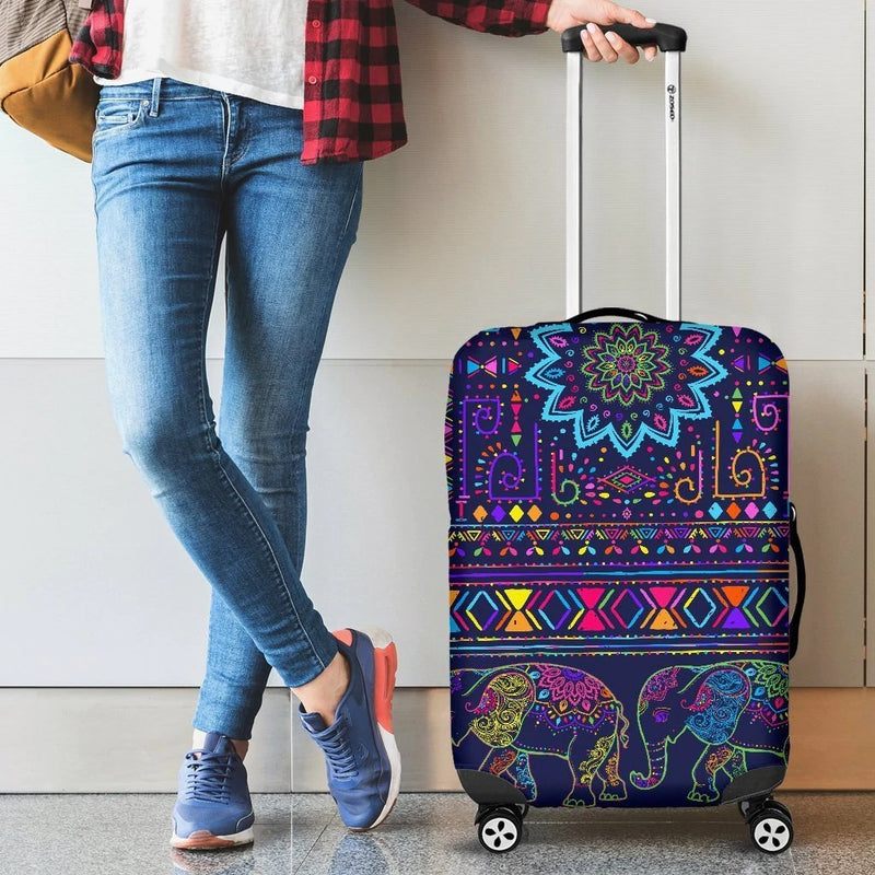 Elephant Colorful Indian Print Luggage Cover Suitcase Protector Nearkii