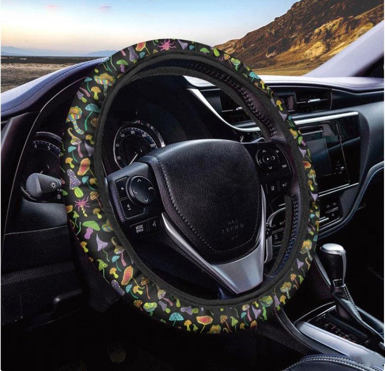 Psychedelic Mushroom Pattern Print Car Steering Wheel Cover Nearkii