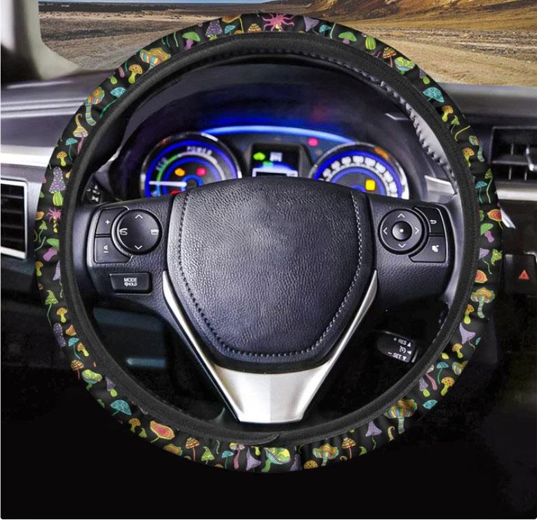 Psychedelic Mushroom Pattern Print Car Steering Wheel Cover Nearkii