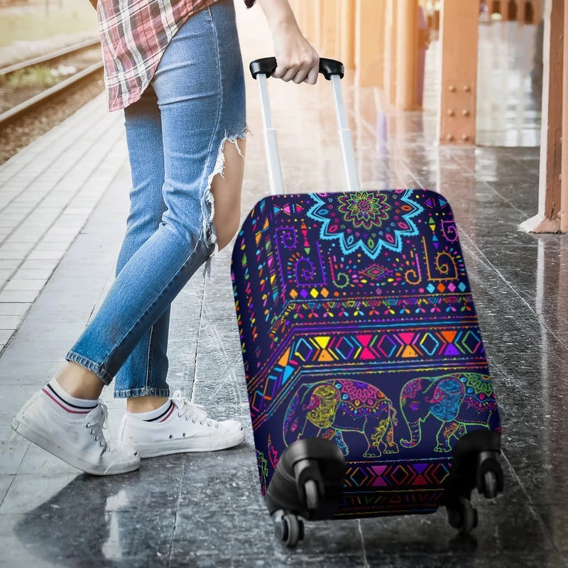 Elephant Colorful Indian Print Luggage Cover Suitcase Protector Nearkii