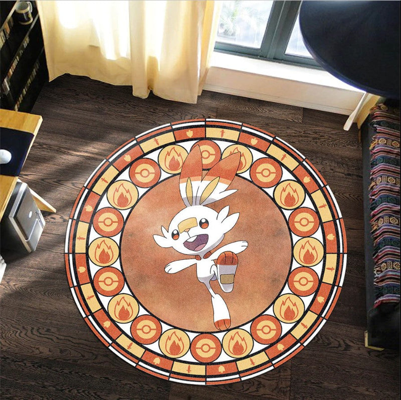 Pokemon Scorbunny Round Carpet Rug Bedroom Livingroom Home Decor Nearkii