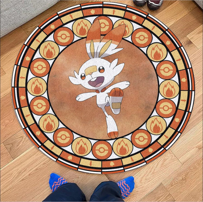 Pokemon Scorbunny Round Carpet Rug Bedroom Livingroom Home Decor Nearkii