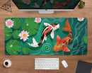 Koi Fish Lotus Flowers And Leaves Mouse Mat Nearkii