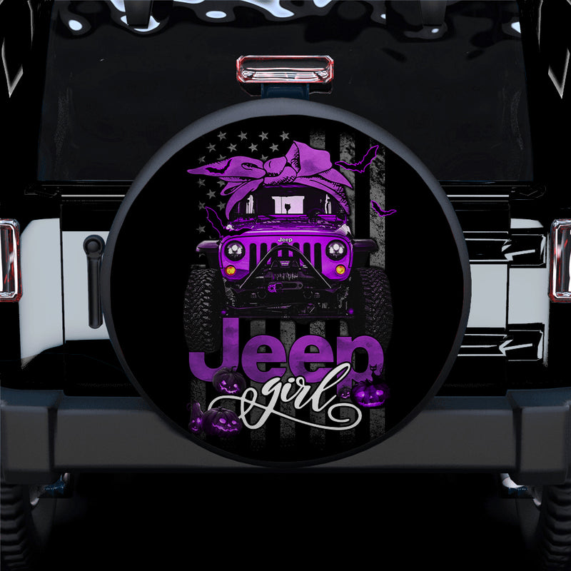 Halloween American Flag Purple Jeep Girl Car Spare Tire Covers Gift For Campers Nearkii