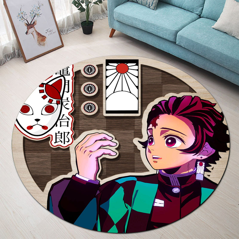 Demon Slayer Tanjiro Kamado Round Carpet Rug Bedroom Livingroom Home Decor Nearkii