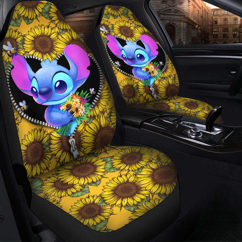 Stitch Sunflower Zipper Premium Custom Car Seat Covers Decor Protectors Nearkii