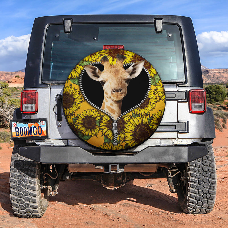 Giraffe Sunflower Zipper Car Spare Tire Covers Gift For Campers Nearkii