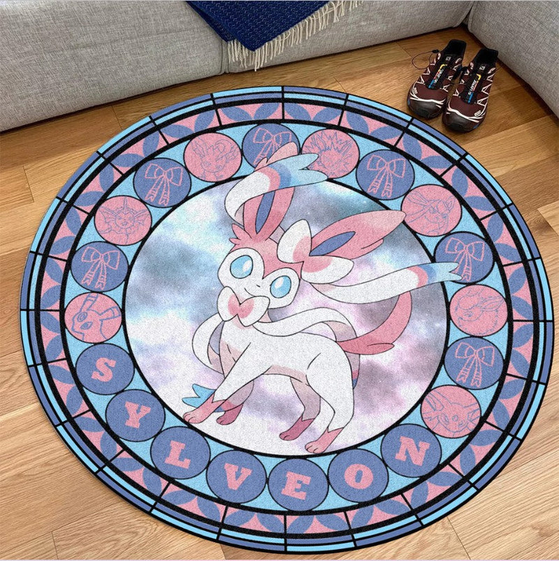 Pokemon Sylveon Round Carpet Rug Bedroom Livingroom Home Decor Nearkii