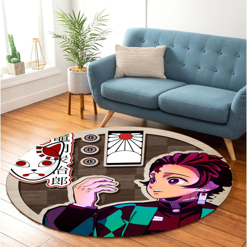 Demon Slayer Tanjiro Kamado Round Carpet Rug Bedroom Livingroom Home Decor Nearkii