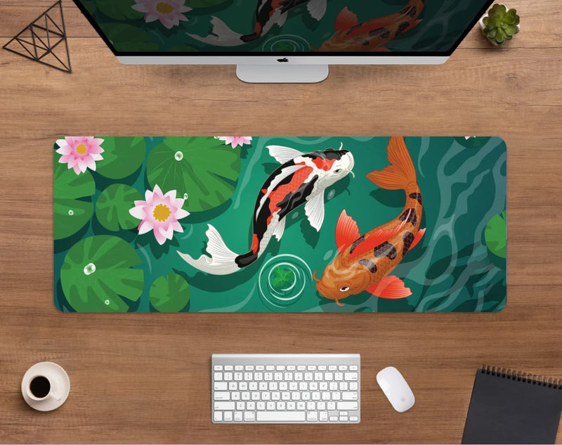 Koi Fish Lotus Flowers And Leaves Mouse Mat Nearkii