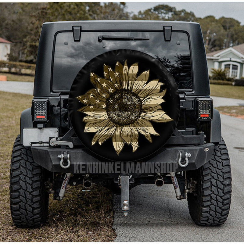 Sunflower American Usa Custom Jeep Car Spare Tire Cover Gift For Campers Nearkii