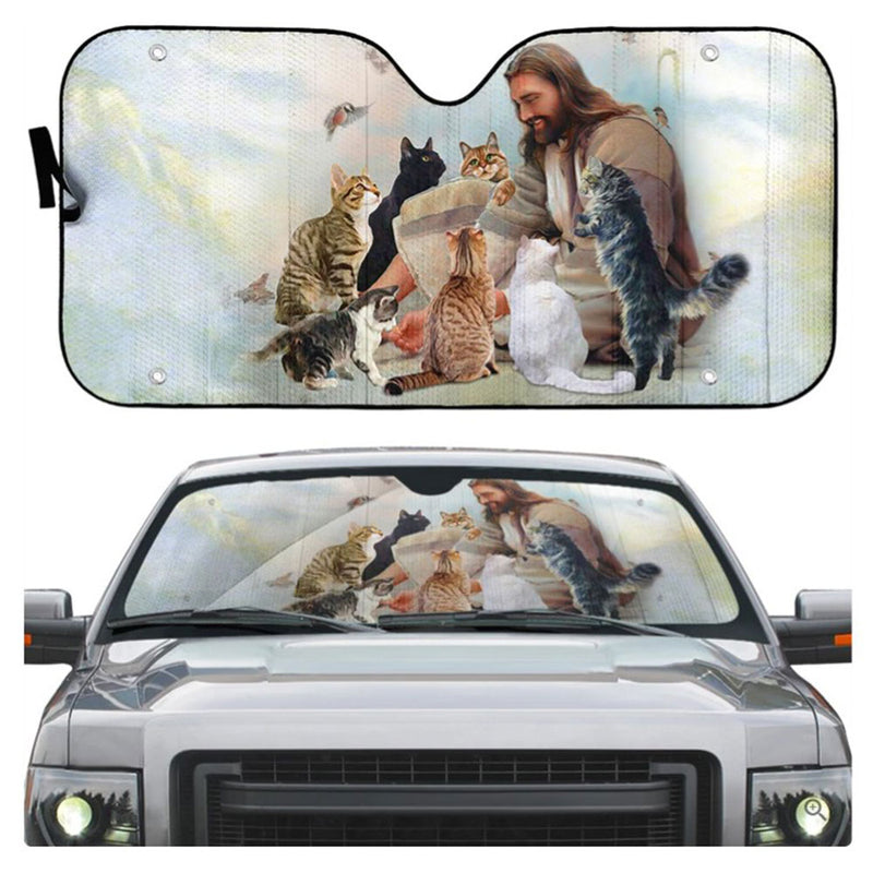 Jesus And His Cats Custom Car Auto Sun Shades Windshield Accessories Decor Gift Nearkii