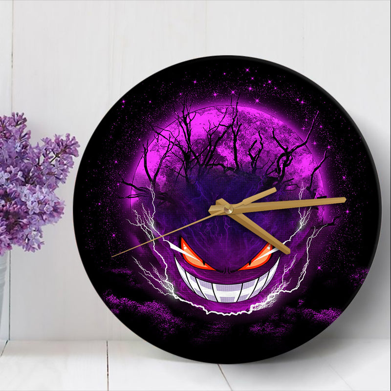 Gengar Pokemon Ghost Scary Moonlight Wood Wall Clock Nearkii