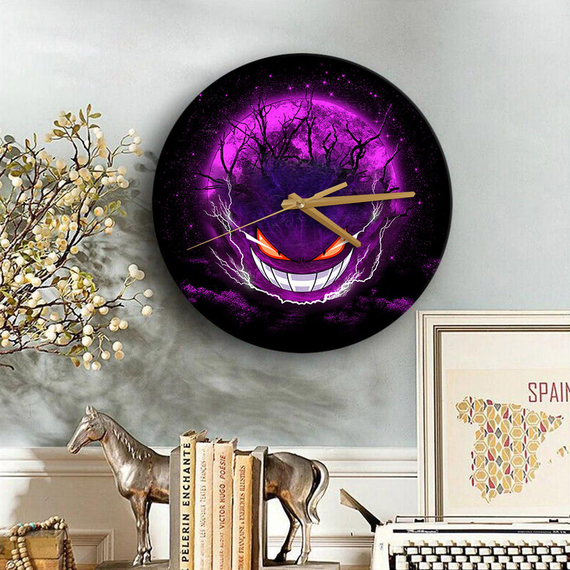 Gengar Pokemon Ghost Scary Moonlight Wood Wall Clock Nearkii