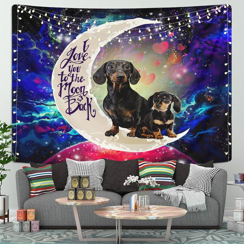 Dachshund Couple Love You To The Moon Galaxy Tapestry Room Decor Nearkii