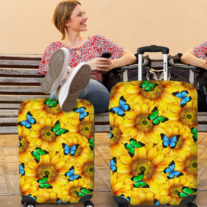 Sunflower Butterfly Luggage Cover Suitcase Protector Nearkii