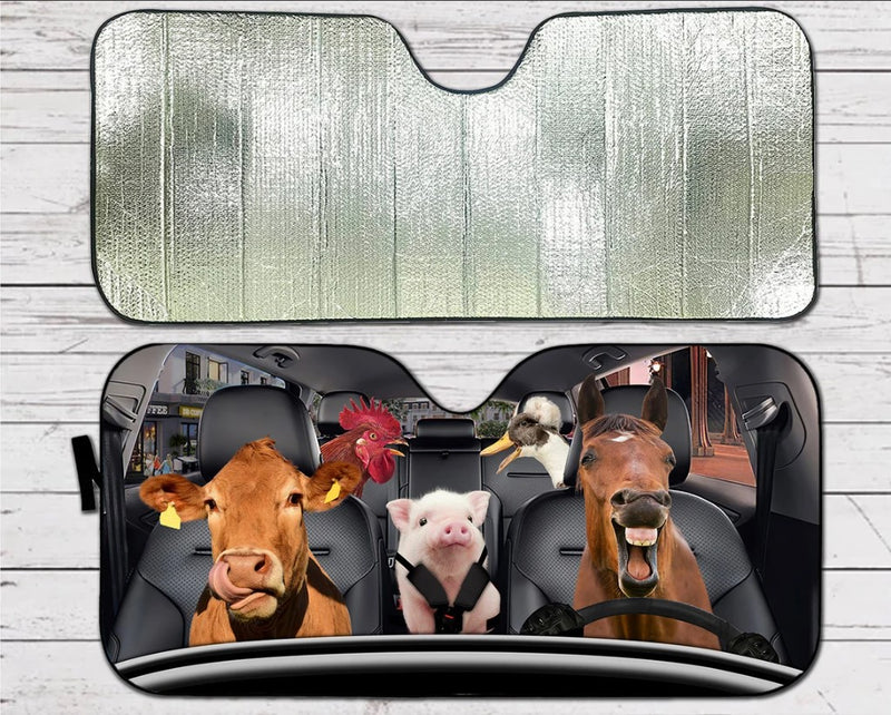 Horse Chicken Cow Pig Family Car Auto Sunshades Nearkii