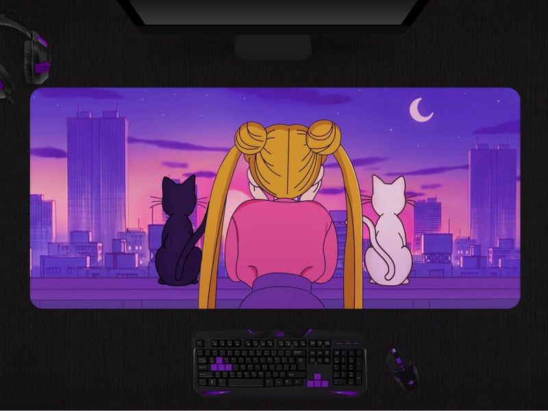 Lofi Sailor Moon Artemis And Luna Cats Mouse Mat Nearkii