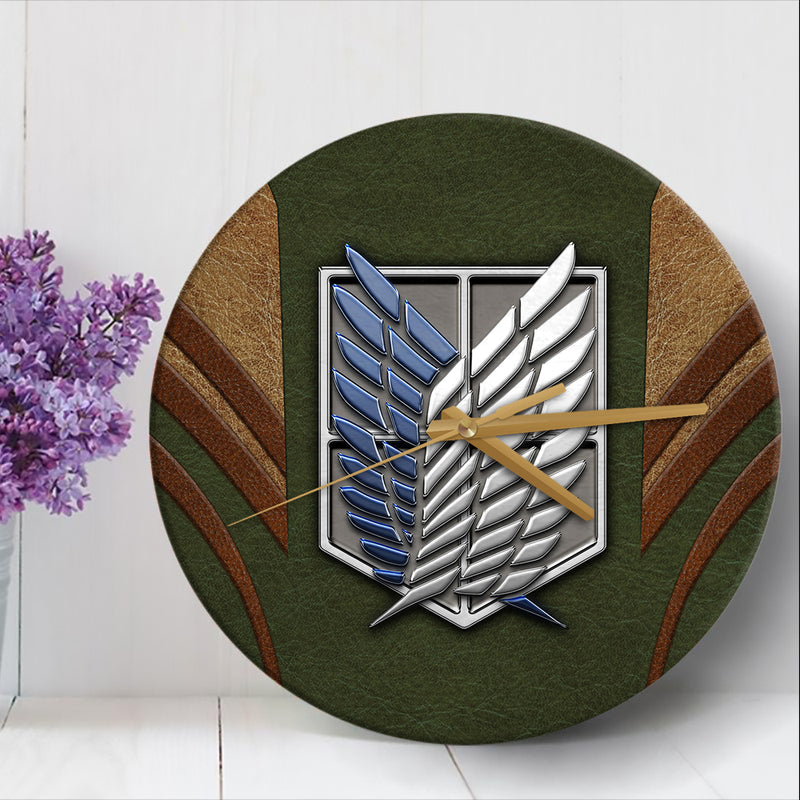 Attack On Titan Green Survey Corps Anime Wood Wall Clock Nearkii