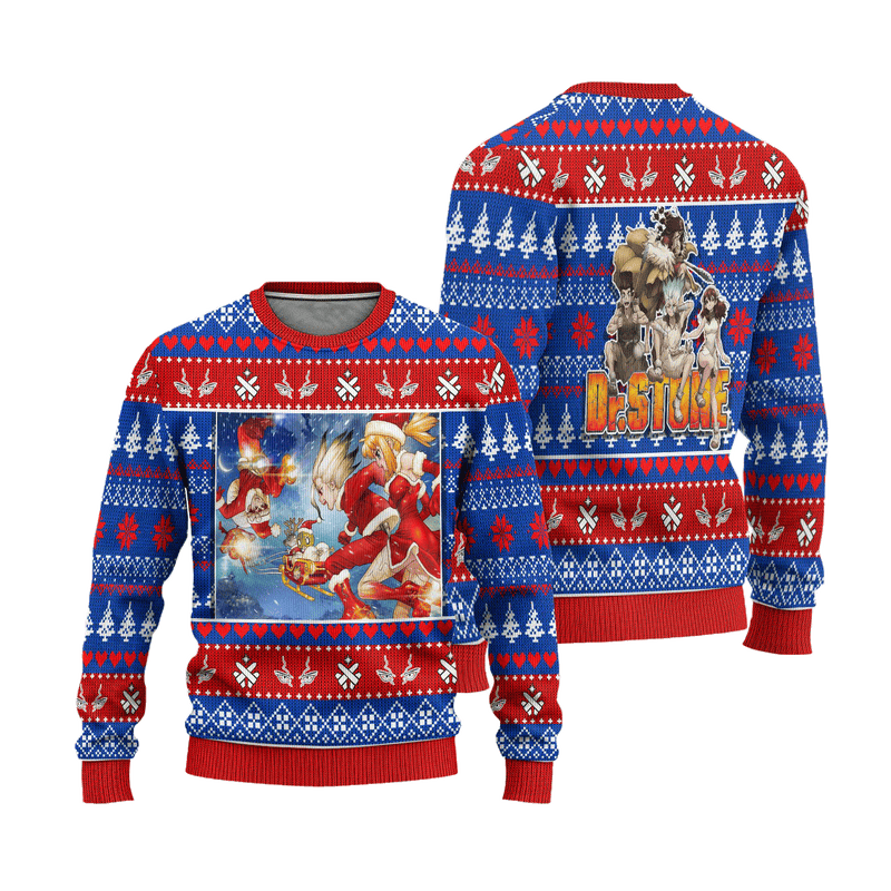 Dr Stone Anime Ugly Christmas Sweater Custom Characters Xmas Gift Nearkii