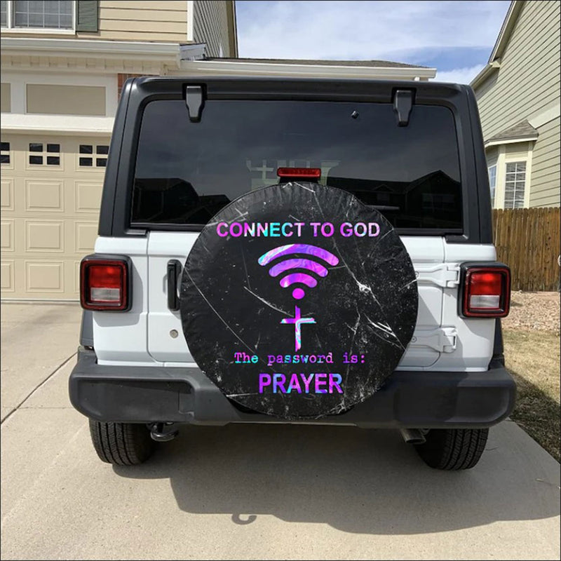 Connected To God-Password Prayer Jeep Car Spare Tire Cover Gift For Campers Nearkii
