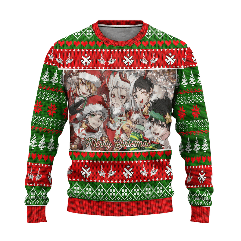 Dr Stone Anime Ugly Christmas Sweater Custom Green Xmas Gift Nearkii