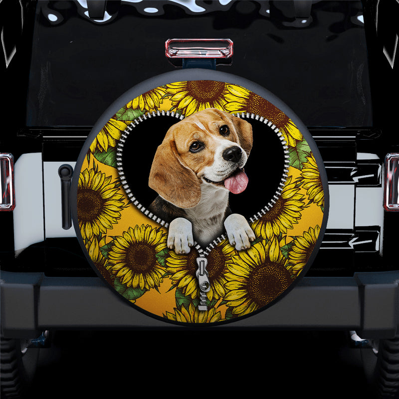 Lovely Sunflower Zipper Beagle Car Spare Tire Covers Gift For Campers Nearkii
