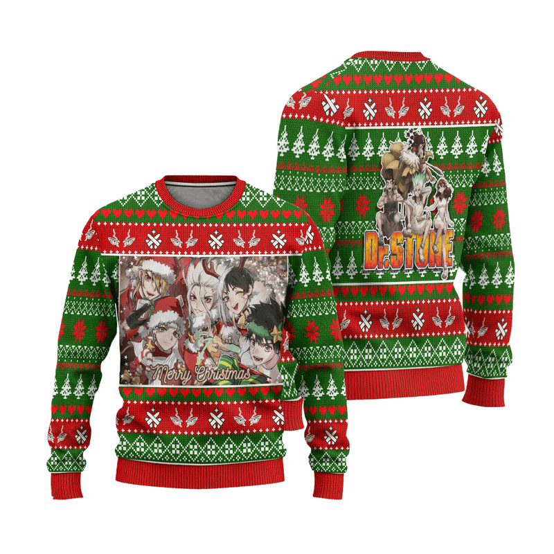 Dr Stone Anime Ugly Christmas Sweater Custom Green Xmas Gift Nearkii