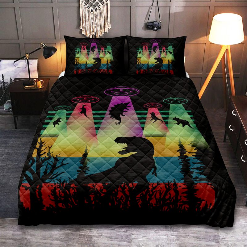 Alien Dinosaurs T-rex UFO Quilt Bed Sets