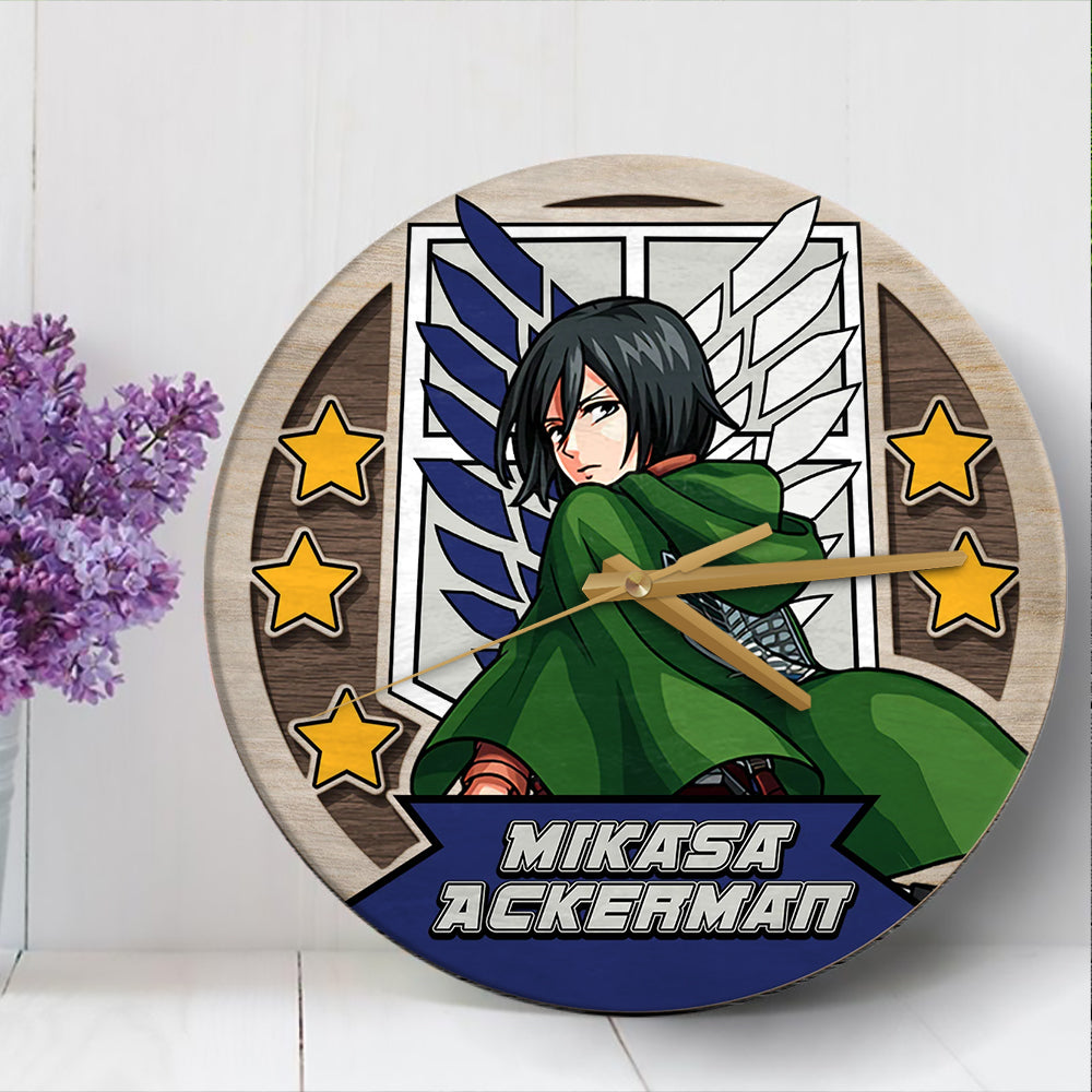 Attack On Titan Mikasa Ackerman Wood Wall Clock
