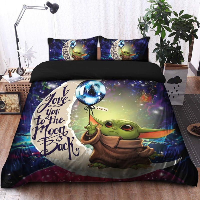 Baby Yoda Love You To The Moon Galaxy Bedding Set Duvet Cover And 2 Pillowcases Nearkii