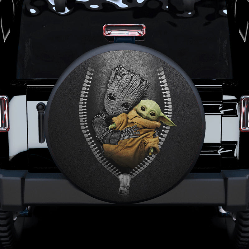 Baby Groot Hold Baby Yoda Zipper Car Spare Tire Covers Gift For Campers Nearkii