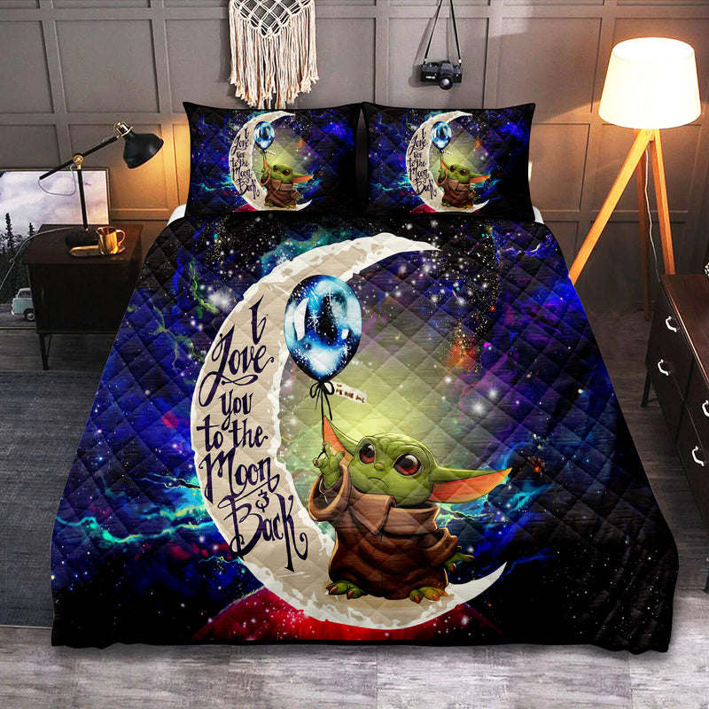 Baby Yoda Love You To The Moon Galaxy Quilt Bed Sets Nearkii